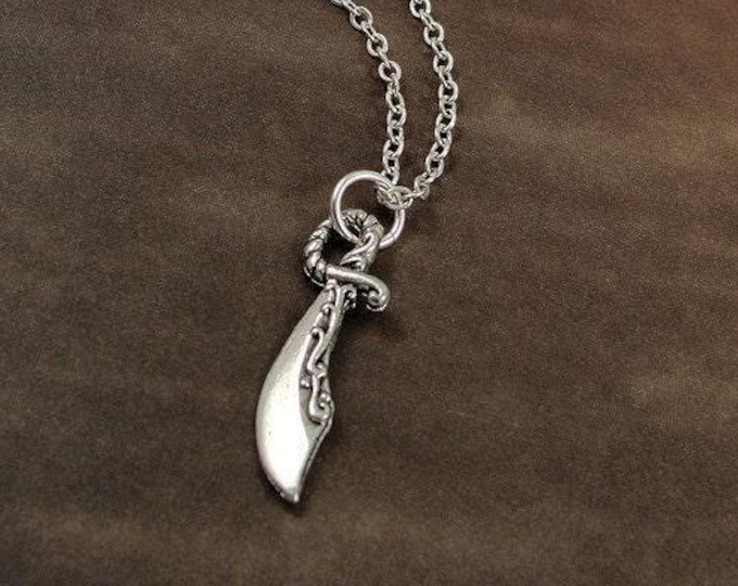 Scimitar Sword Necklace, Silver Plated Scimitar Sword on a Silver Cable Chain
