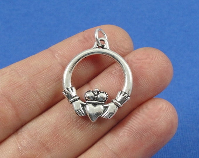 Large Claddagh Charm - Silver Plated Claddagh Charm for Necklace or Bracelet
