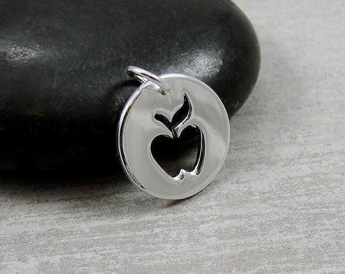 CLOSEOUT - Sterling Silver Apple Charm, Apple Pendant, Apple Jewelry, Teacher's Apple Charm, Teacher Appreciation Gift, Apple Cutout Pendant