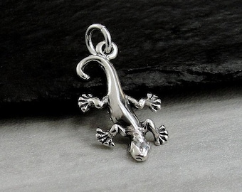 Dije de geco en plata de ley 925, dije de lagarto en plata, dije de tritón salamandra, colgante de lagarto geco, regalo de joyería de lagarto en plata