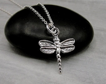925 Sterling Silver Dragonfly Necklace, Dragonfly Charm Necklace, Winged Insect Charm Necklace, Dragonfly Gift Jewelry