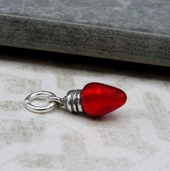 Red Christmas Light Bulb Charm Antiqued Sterling Silver Red Christmas Light Bulb Charm Antiqued Sterling Silver