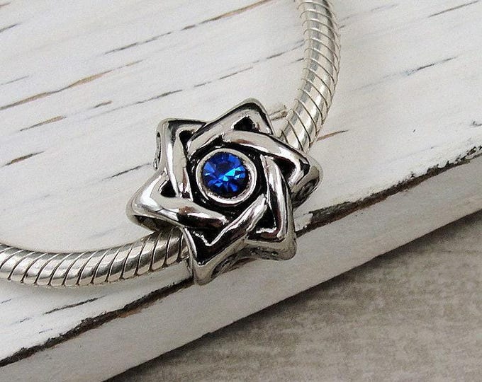 Star of David European Bead Charm, Silver Star of David Spacer Bead, Star of David Large Hole Bead, Jewish Bead, Bat Mitzvah Gift Jewelry