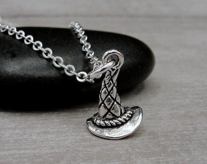 Witch Hat Necklace, Silver Plated Witch's Hat Charm Necklace, Wicked Witch Necklace, Wizard Hat Charm, Halloween Charm, Witch Gift Jewelry