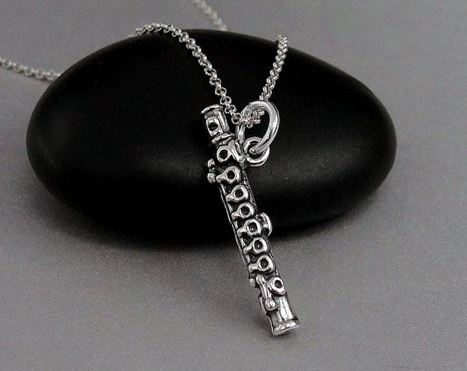 Sterling Silver Flute Necklace, Flute Charm Necklace, Piccolo Charm, Flutist Gift, Flutist Charm, Flute Player Gift, Flautist Gift