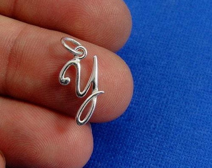 Script Letter Y Initial Charm - Sterling Silver Cursive Letter Y Alphabet Charm