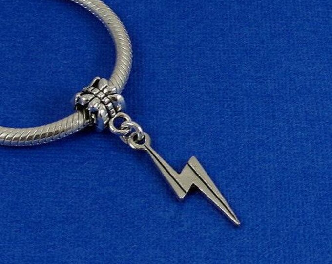 Lightning Bolt European Dangle Bead Charm - Silver Lightning Bolt Charm for European Bracelet