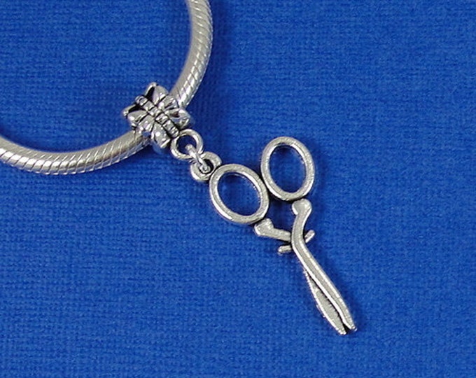 Antique Style Scissors European Dangle Bead Charm - Silver Pair of Scissors Charm for European Bracelet