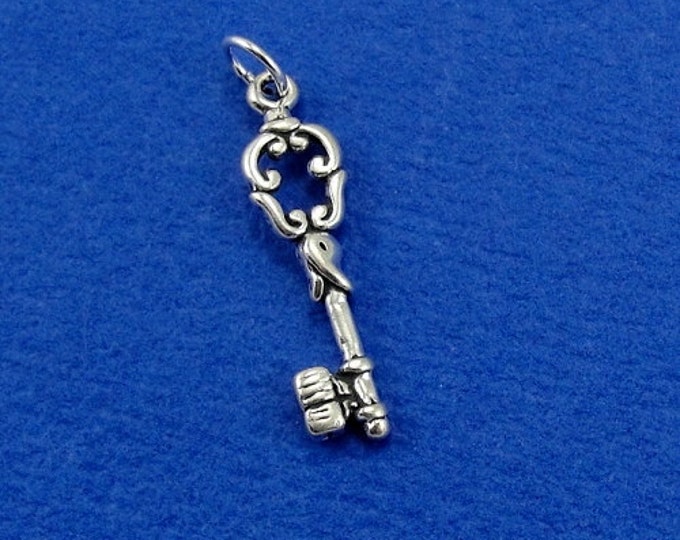 CLOSEOUT - Ornate Key Charm - Sterling Filigree Key Charm - Skeleton Key Charm - Fancy Key Charm - Scroll Design Key Charm Pendant
