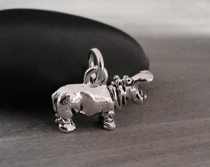 Hippopotamus Charm, Silver Hippo Charm for Necklace or Bracelet, 3D Hippopotamus Pendant, Hippo Necklace, African Hippo Jewelry
