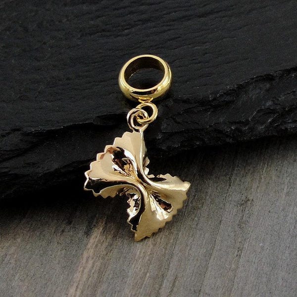 Farfalle Pasta Charm, Gold Bowtie Pasta European Dangle Charm, Bow Tie Pasta Charm, Pasta Gift, Pasta Pendant, Pasta Jewelry