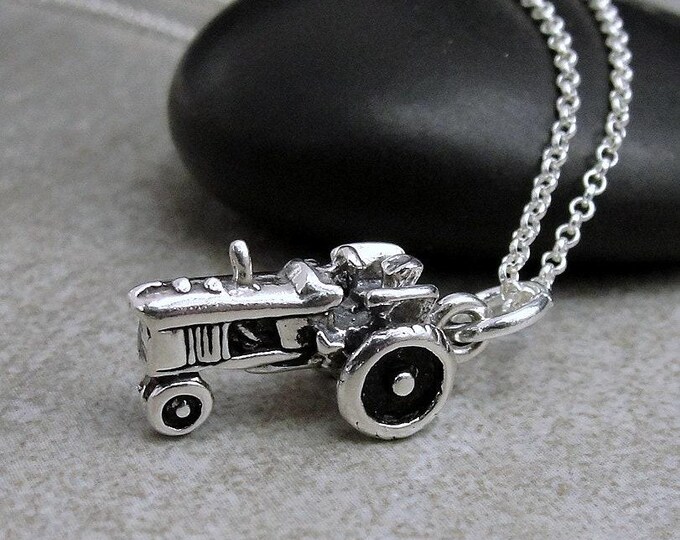 Tractor Necklace, 925 Sterling Silver 3D Tractor Charm Necklace, Farmer Charm, Farmer Necklace, Farm Equipment Charm, Farming Jewelry