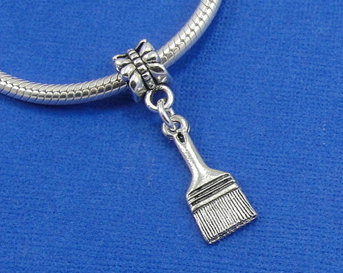 Paintbrush European Dangle Bead Charm - Silver Paint Brush Charm for European Bracelet