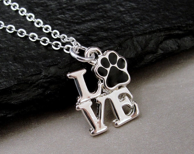 Paw Print Necklace, Silver Plated Pet Lover Charm Necklace, Cat Lover Necklace, Dog Lover Necklace, Animal Lover Gift, Paw Print Jewelry