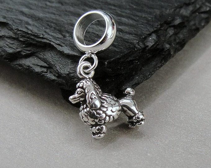 925 Sterling Silver Poodle Dangle Bead Charm, Tiny Toy Poodle European Charm, French Poodle Dog Charm, Bracelet Charm, Large Hole Bead