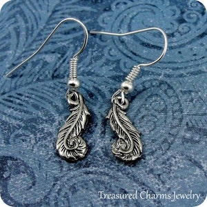 Tiny Silver Feather Earrings, Silver Plated image 1