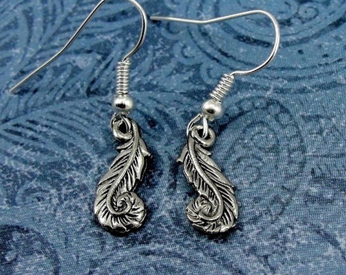 Tiny Silver Feather Earrings, Silver Plated