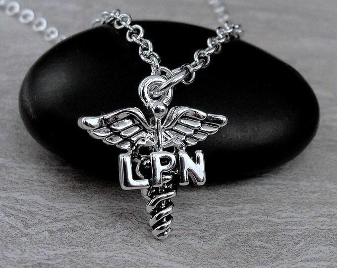LPN Necklace, Silver Plated Licensed Practical Nurse Charm Necklace, LPN Symbol Necklace, Nurse Charm, Nurse Gift, Nurse Jewelry