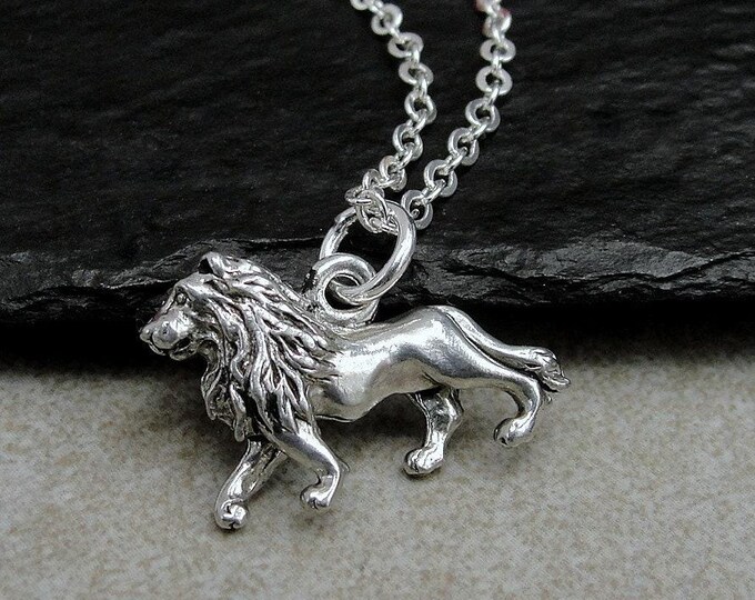 Lion Necklace, Silver Plated Lion Charm, Silver Lion Pendant, 3D Lion Charm, Jungle Necklace, Lioness Necklace, Lion Gift, Lion Jewelry