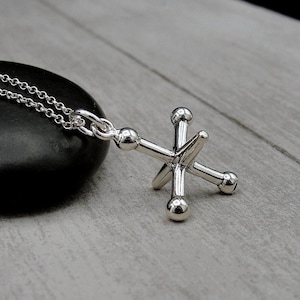 Toy Jack Necklace, 925 Sterling Silver 3D Toy Jacks Charm Necklace, Game of Jax Charm, Game Piece Charm, Children's Game Charm Jewelry