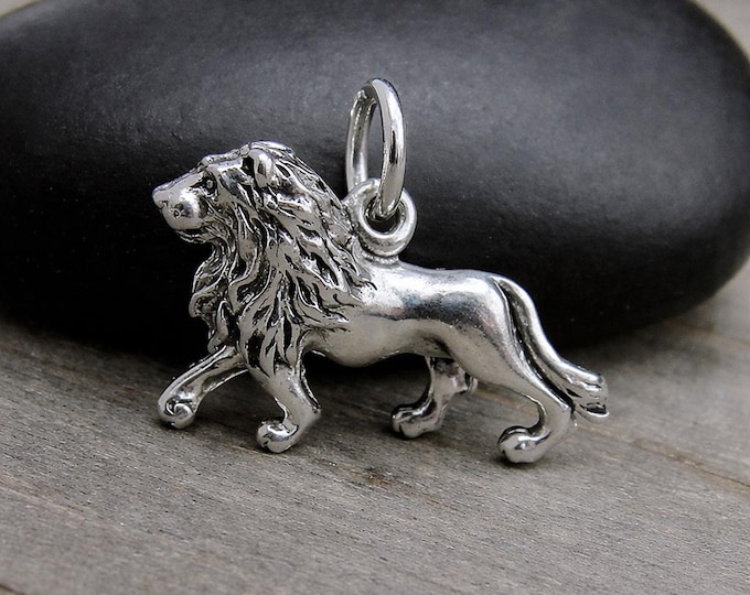 Silver 3D Lion Charm for Necklace or Bracelet - Lion Pendant - Jungle Animal Jewelry - Zookeeper Gift