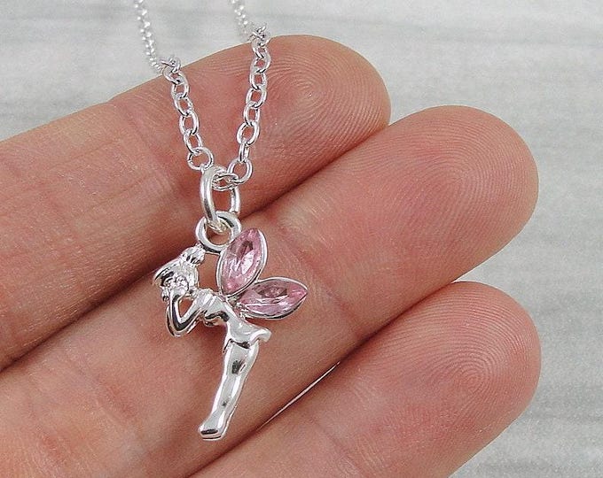 Pink Fairy Necklace, Silver Plated Fairy Charm Necklace, Pixie Necklace, Fairytale Charm, Fairy Gift, Fairy Jewelry