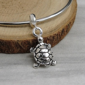 Silver Turtle Dangle Charm, Turtle Charm, Tortoise Charm, Box Turtle Dangle Charm, Turtle Bracelet Charm, Large Hole Bead, Big Hole Bead