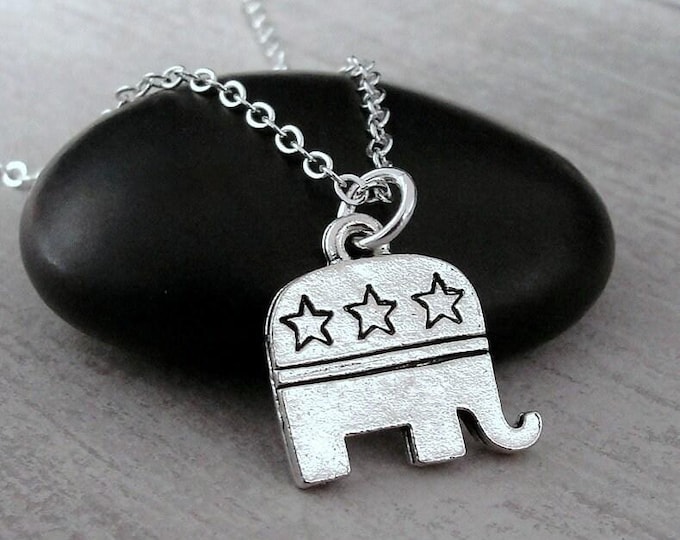 Republican Elephant Necklace, Silver Plated Republican Charm Necklace, Political Charm Necklace, Right Wing Charm, Republican Jewelry