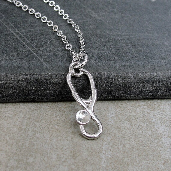 3D Stethoscope Charm Sterling Silver with Antique Finish 3D Stethoscope Charm Sterling Silver with Antique Finish