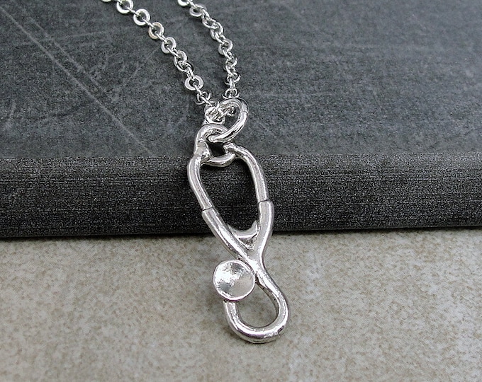 Silver Stethoscope Necklace, Doctor's Stethoscope Charm Necklace, Nurse Necklace, Doctor Necklace, Nurse Charm, Doctor Charm, Gift for Nurse