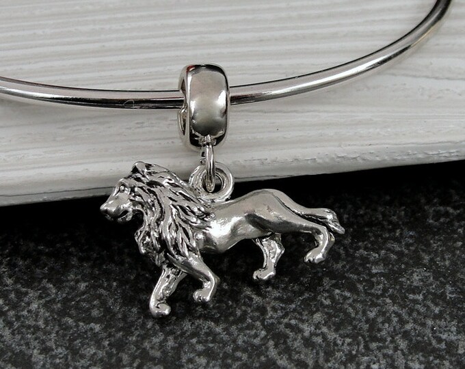Lion European Dangle Bead Charm - Silver Lion Charm for European Bracelet - Lioness Charm - Wild Cat Charm - Lion Pendant - Lion Gift