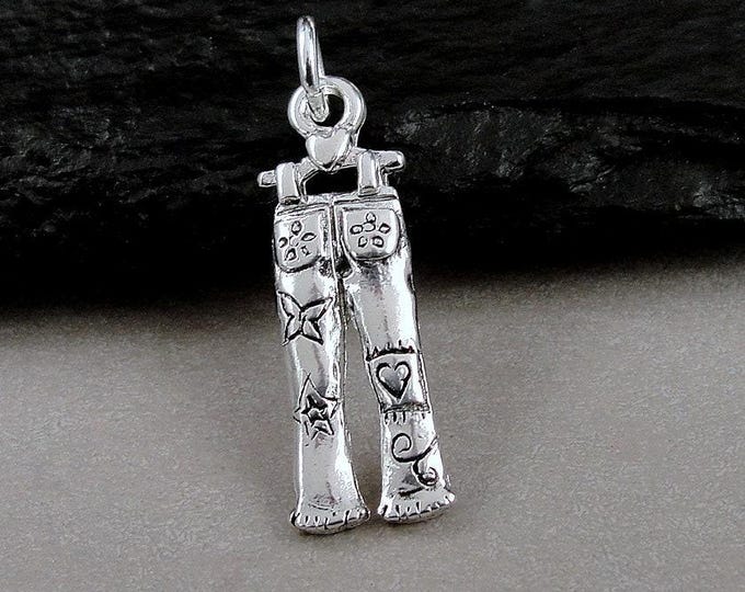 Blue Jeans Charm, Silver Denim Flare Jeans Charm, Hippie Charm, Bell Bottoms Necklace Charm, Bracelet Charm, Fashion Clothing Charm Jewelry