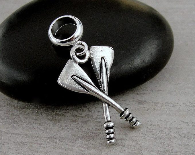 Boat Oars European Charm, Silver Rowing Dangle Charm, Boat Paddle Charm with Bail, Snake Bracelet Charm, Large Hole Bead, Rowing Jewelry