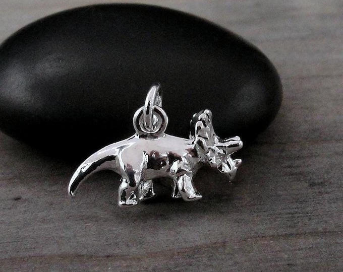 Triceratops Charm, Silver Dinosaur Charm for Necklace or Bracelet, 3D Triceratops Pendant, Triceratops Necklace, Dinosaur Triceratops Gift