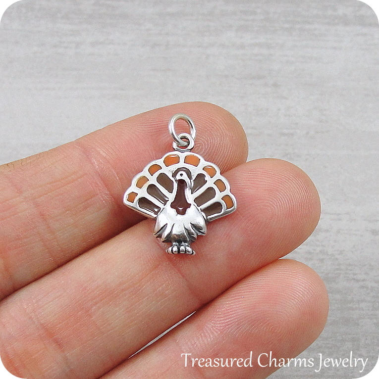 Turkey Charm Sterling Silver Thanksgiving Turkey Charm for Etsy
