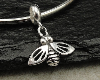 Honey Bee European Charm, Sterling Silver 3D Bumblebee Charm, Bumble Bee Charm with Bail, Bracelet Charm, Large Hole Bead, Beekeeper Gift