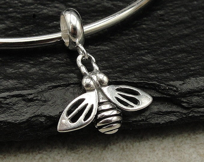 Honey Bee European Charm, Sterling Silver 3D Bumblebee Charm, Bumble Bee Charm with Bail, Bracelet Charm, Large Hole Bead, Beekeeper Gift