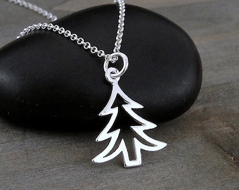 Christmas Tree Necklace, Sterling Silver Christmas Tree Charm on a Silver Cable Chain