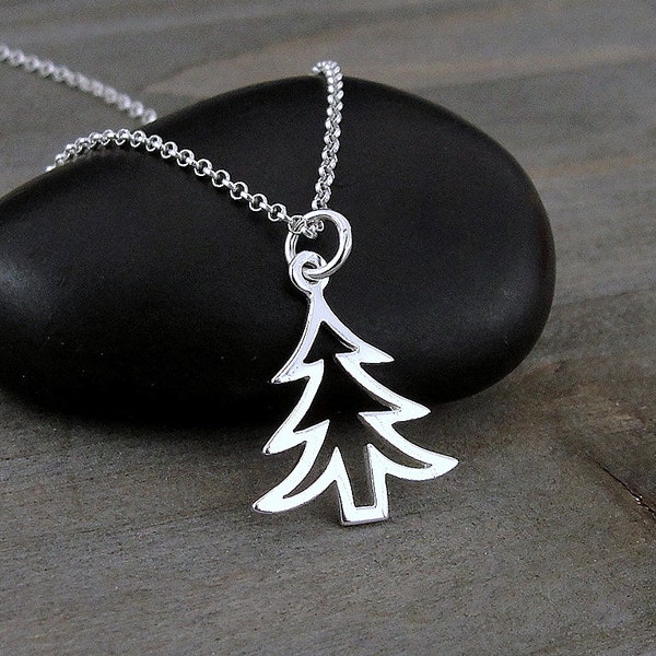 Christmas Tree Necklace, Sterling Silver Christmas Tree Charm on a Silver Cable Chain