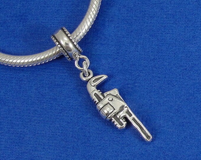 Pipe Wrench European Dangle Bead Charm Sterling Silver Pipe Monkey