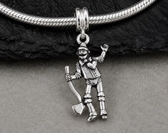Silver Tin Man Dangle Charm, Pewter Tin Man Pendant with Bead Bail, Fits European Bracelets