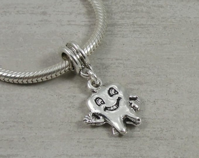 Tooth European Dangle Bead Charm - Silver Smiling Tooth Charm for European Bracelet