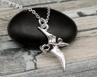 Pterodactyl Necklace, Silver Plated Pterodactyl Charm Necklace, Dinosaur Necklace, Dinosaur Charm, Dinosaur Gift, Dinosaur Jewelry