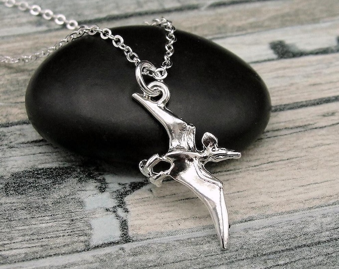Pterodactyl Necklace, Silver Plated Pterodactyl Charm Necklace, Dinosaur Necklace, Dinosaur Charm, Dinosaur Gift, Dinosaur Jewelry