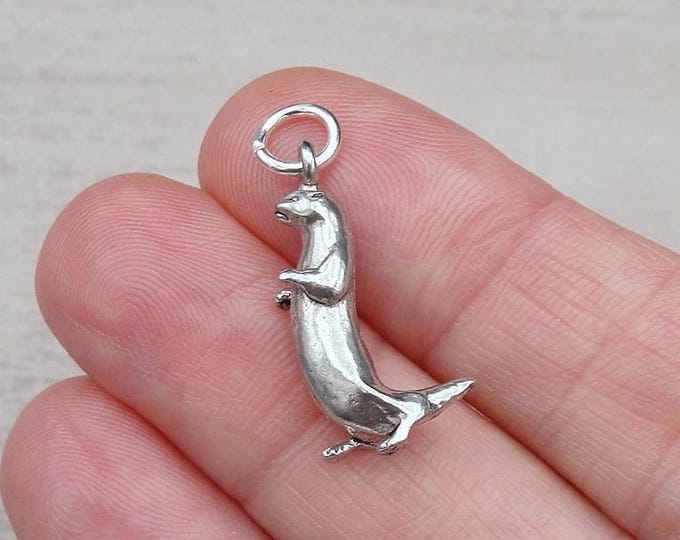 Otter Charm, Silver Plated River Otter Charm for Necklace or Bracelet, Sea Otter Charm, 3D Otter Charm, Weasel Charm, Otter Gift Jewelry