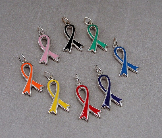 Teal Awareness Ribbon Charm Sterling Silver Teal Awareness Ribbon Charm Sterling Silver