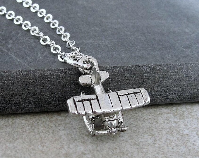 Seaplane Necklace, Silver Plated Seaplane Charm Necklace, Floatplane Necklace, Hydroplane Necklace, Watercraft Charm, Aircraft Necklace
