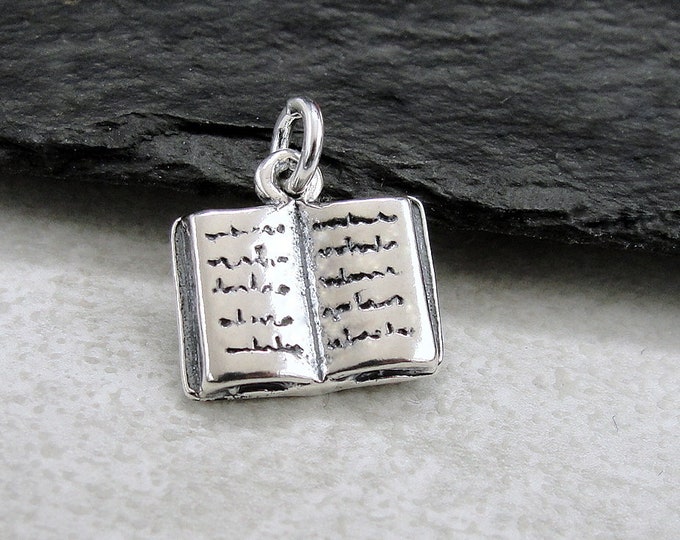 925 Sterling Silver Book Charm, Open Book Charm, Book Pendant, Bracelet Charm, Necklace Charm, Book Lover Gift, Book Lover Charm Necklace