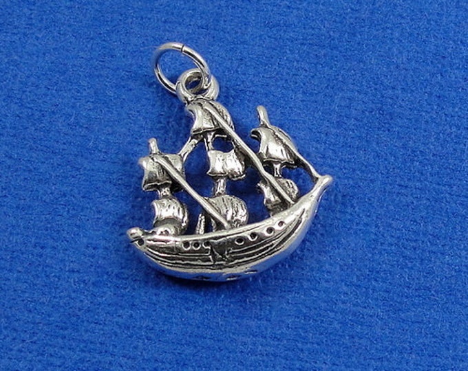 Pirate Ship Charm - Sterling Silver Pirate Ship Charm for Necklace or Bracelet