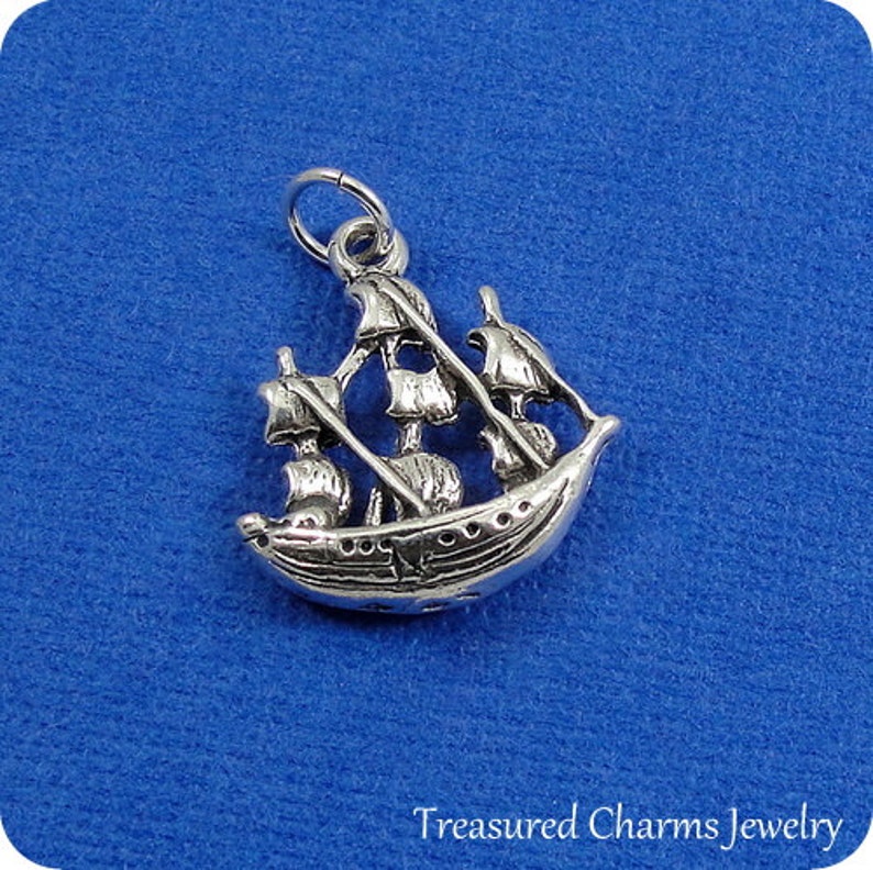 Pirate Ship Charm  Sterling Silver Pirate Ship Charm for image 1
